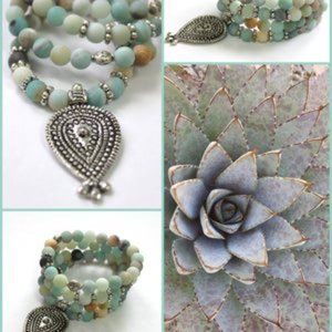 NWOT Pale Teal Aqua Blue Amazonite Beaded Bracelet